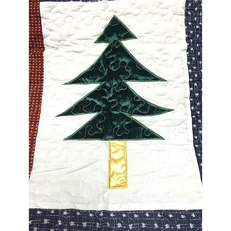 Holiday Patchwork Applique Embroidered Cotton Throw Blanket
