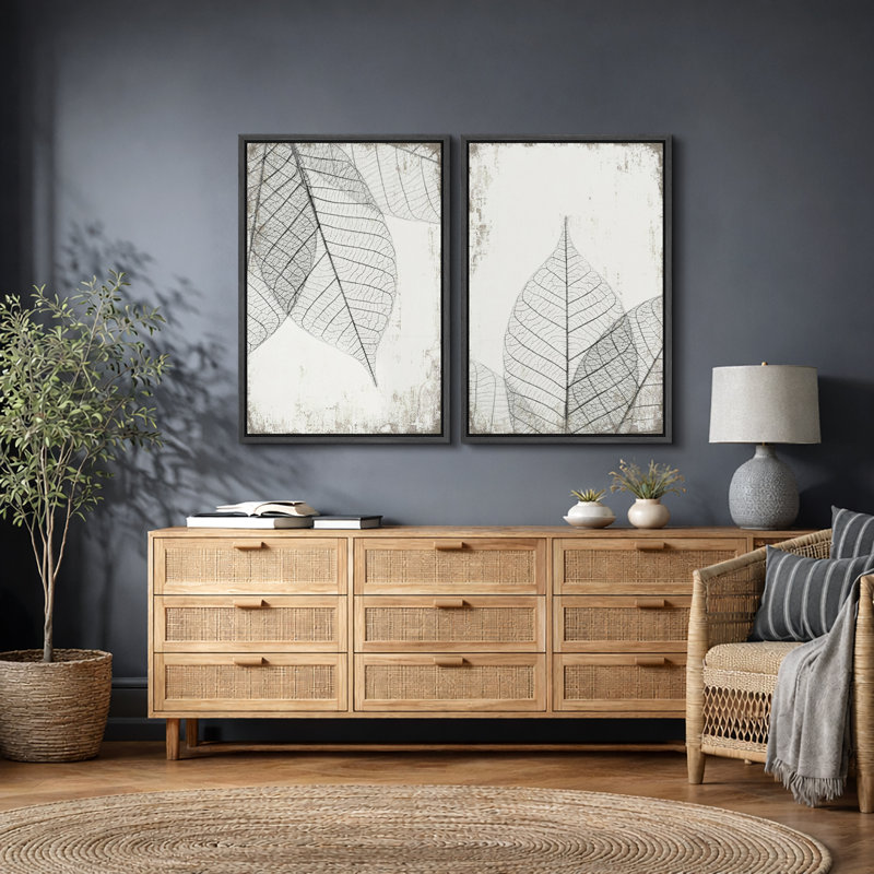 Ensemble de décoration murale Subtile Neutre squelette botanique Diptyque - impression sur toile encadrée 2 pièces