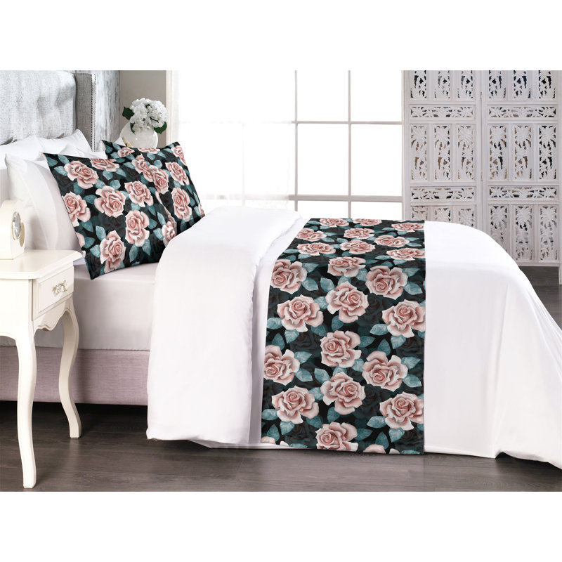 Ensemble de chemin de lit à motif floral Ambesonne Night Forest Rose Blossoms, Roi