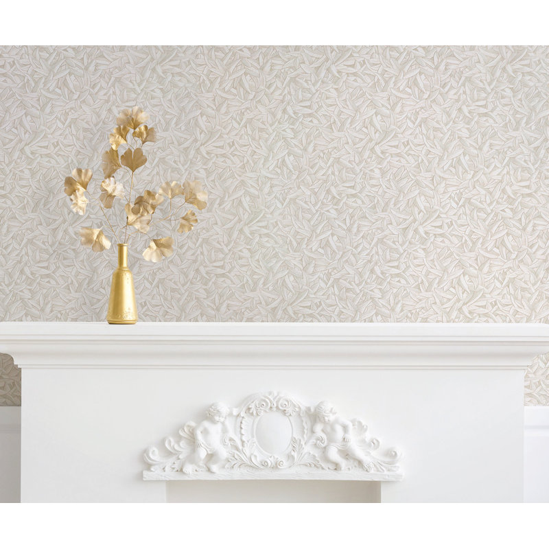 Minoris Textured Leaves Sheen Wallpaper Roll, Beige