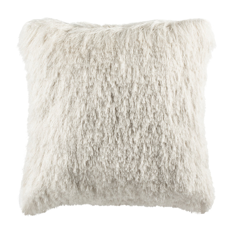 Ivory Faux Fur 20'' Square Shag Pillow