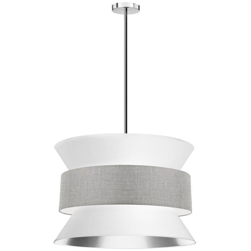 Luminaire suspendu 4 lumières Caireann, Chrome poli, Blanc / gris