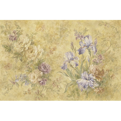 Papier peint floral rétro, aquarelle, fleurs, amovible, fond parchemin beige