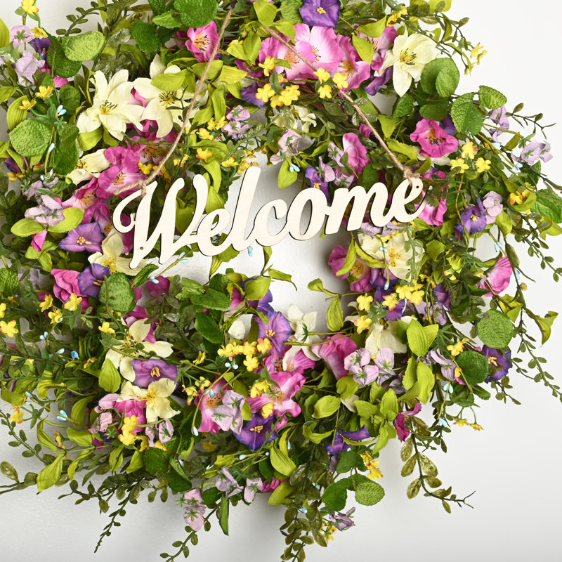 24" Welcome Eucalyptus Morning Glory Front Door Wreath