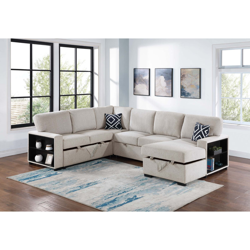Willis 4-Piece Convertible Sectional, Beige Boucle
