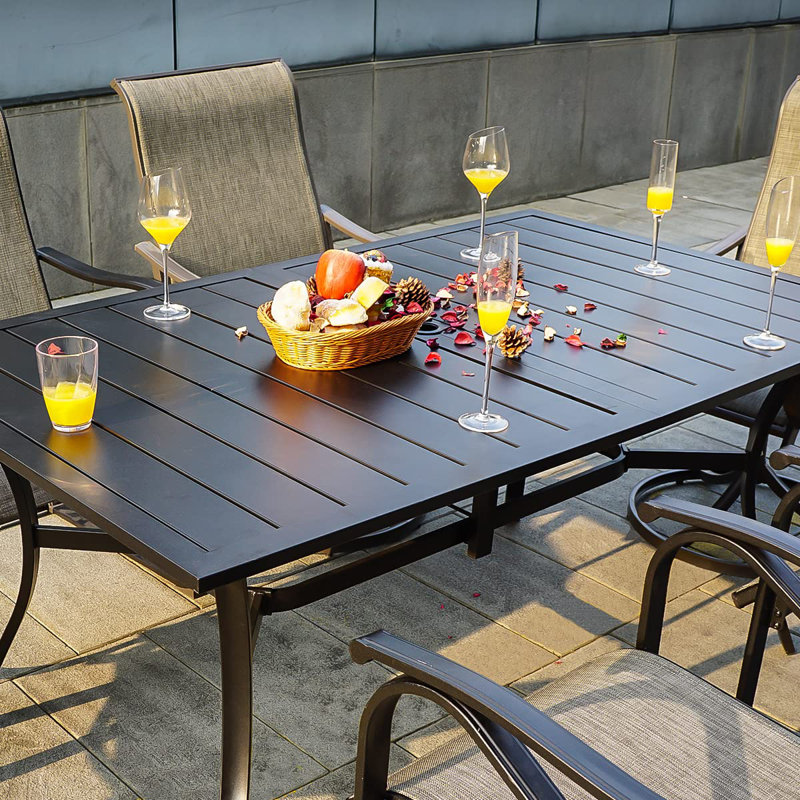 Dadne Rectangular Metal Outdoor Dining Table With Umbrella Hole , 63'' in. W 38'' in. D