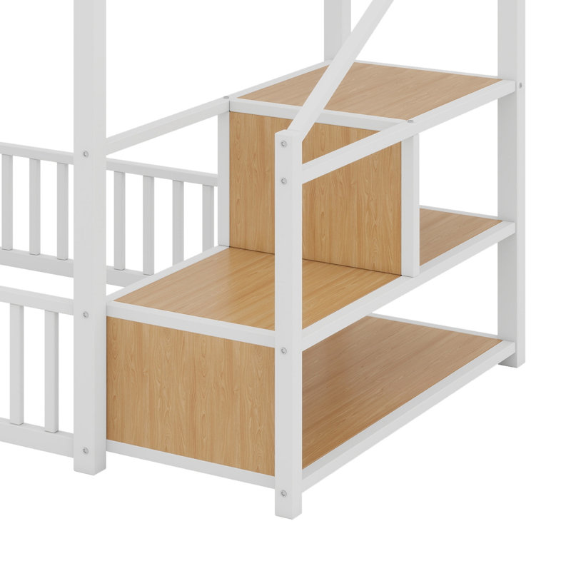 Lit superposé robuste, escalier de rangement pratique, White