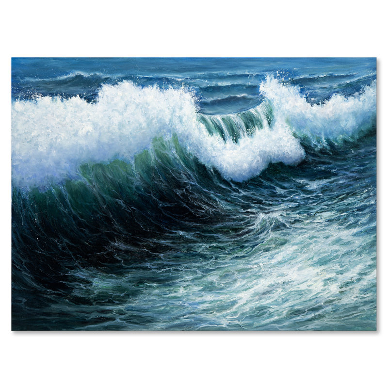 Tempête de vagues dans l'océan - Peinture sur toile, H 30 po x l 40 po x 1,5 po, Toile tendue