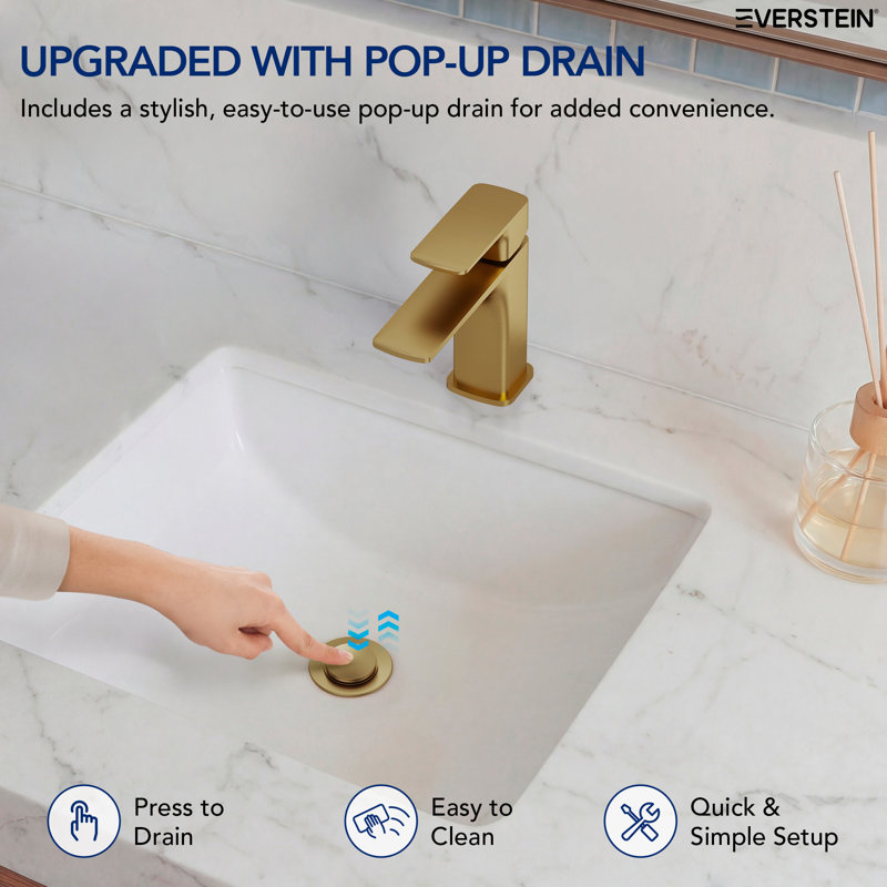 Single Hole Bathroom Faucet, Single Handle Bathroom Sink Faucet with Drain Assembly, Brushed Gold