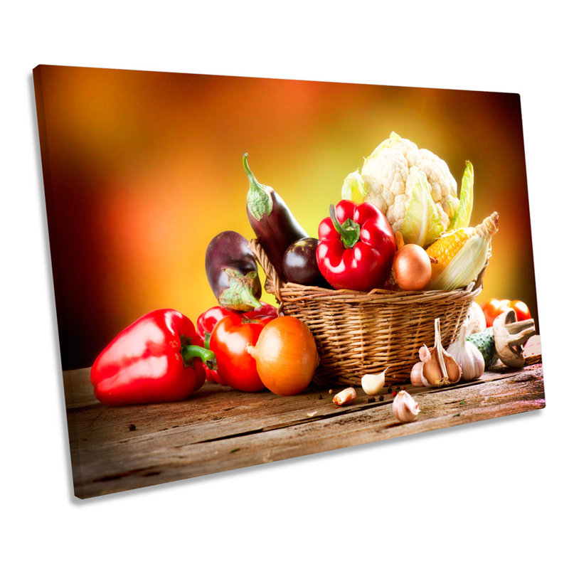 Vegetables Basket Kitchen Brown - Wrapped Canvas Print, 81.3cm H x 121.9cm W x 4cm D
