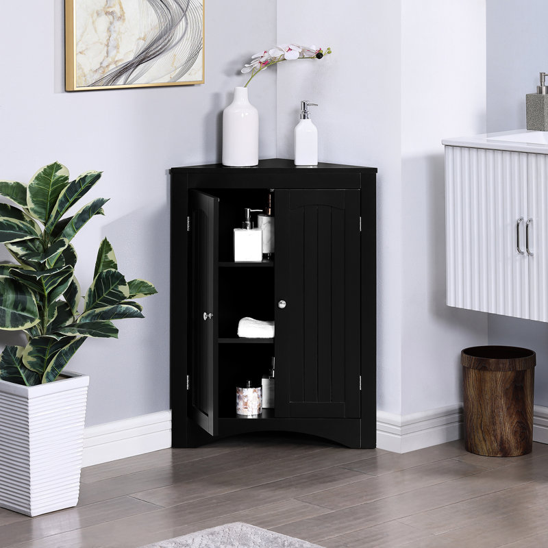 Multifunctional Storage Cabinet For Bathroom Floor Corner And Kitchen, 34.1 Lb Package Weight Black With Doors Shelves Corner, 32.3" Height