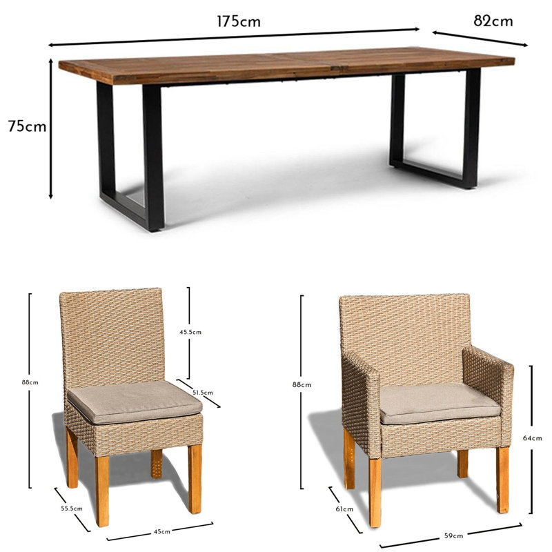 Fabiano Rectangular 6 - Person 175cm Long Dining Set with Cushions