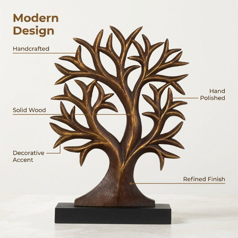 Handmade Wooden Tree Sculpture with Artistic Curved Design – Shelf, Mantel, Christmas & Mother’s Day Gift Decor