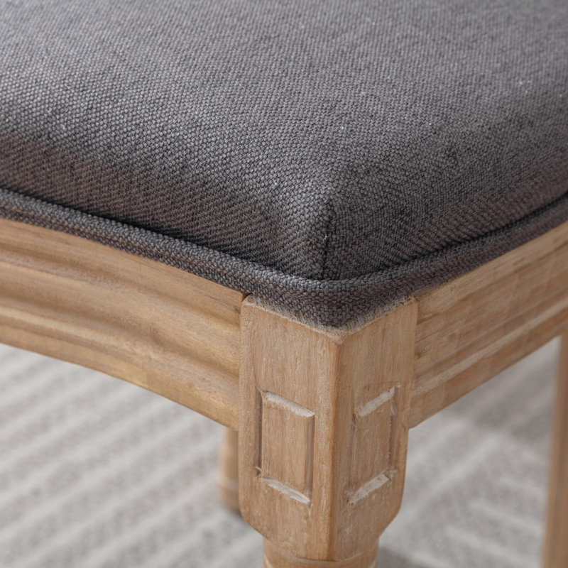 Chaise de salle à manger avec cadre en bois massif de style français et toile de lin antique (ensemble de 2), Gris foncé