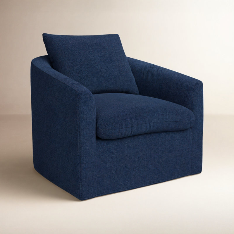 Fauteuil demi-tonneau pivotant rembourré Menta, Flannigan minuit