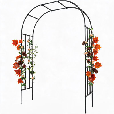 Arche de jardin en métal noir (225 cm L x 267 cm H), élégante tonnelle d'extérieur pour rosiers grimpants et plantes - Idéale pour une cérémonie de mariage, la décoration de votre terrasse ou jardin, comme support pour vos plantes ou pour vos réceptions.