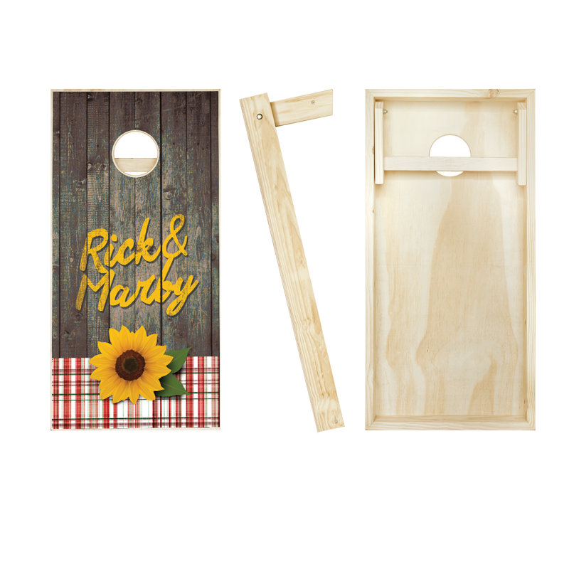 Ensemble de cornhole en bois massif 2 'x 4' avec sacs, Rouge/orange