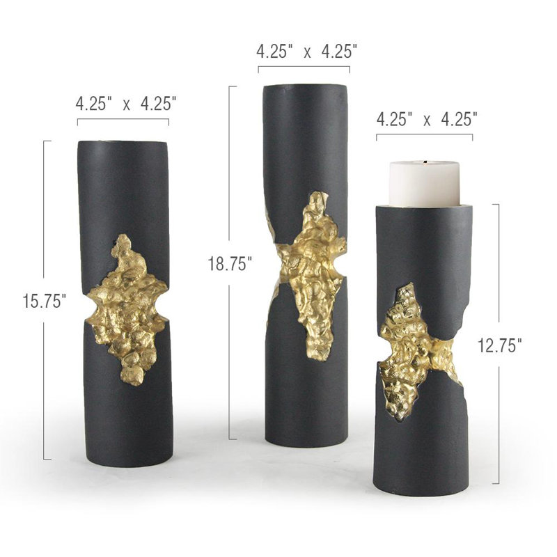 Tabletop, Black/Gold, 12.75" H x 4.25" W x 4.25" D