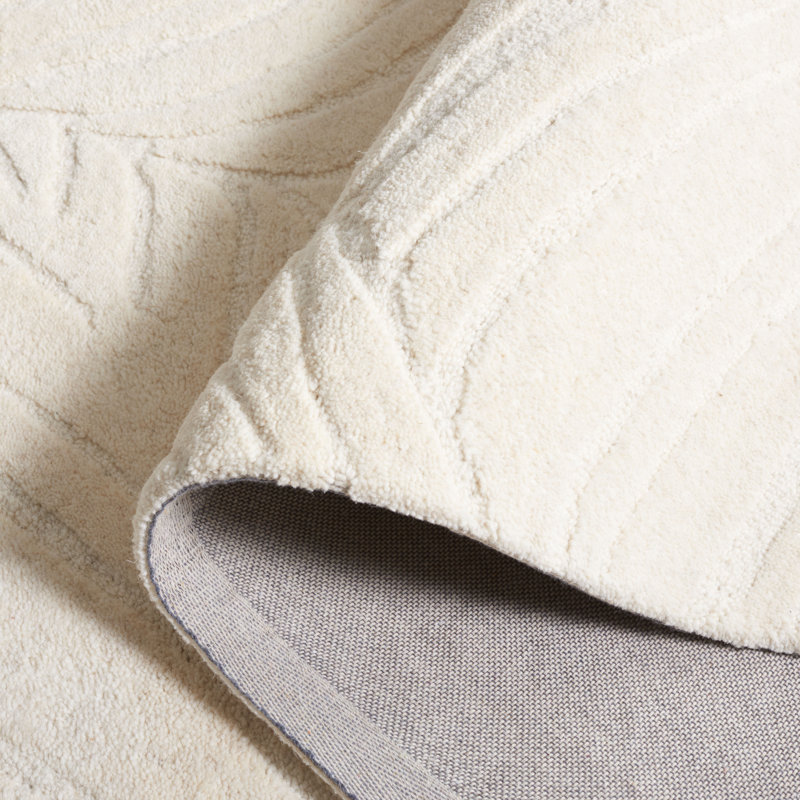 Blakelynn Solid Color Hand Tufted Cotton/Wool Area Rug in Ivory, Rectangle 5" x 8"