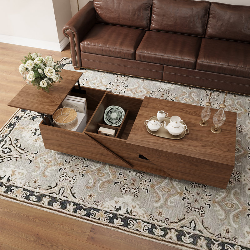47.2" Walnut Lift Top Coffee Table with Large Hidden Storage, Modern Rectangle Center Table with Dual Lift-Up Compartments for Living Room, Home Office