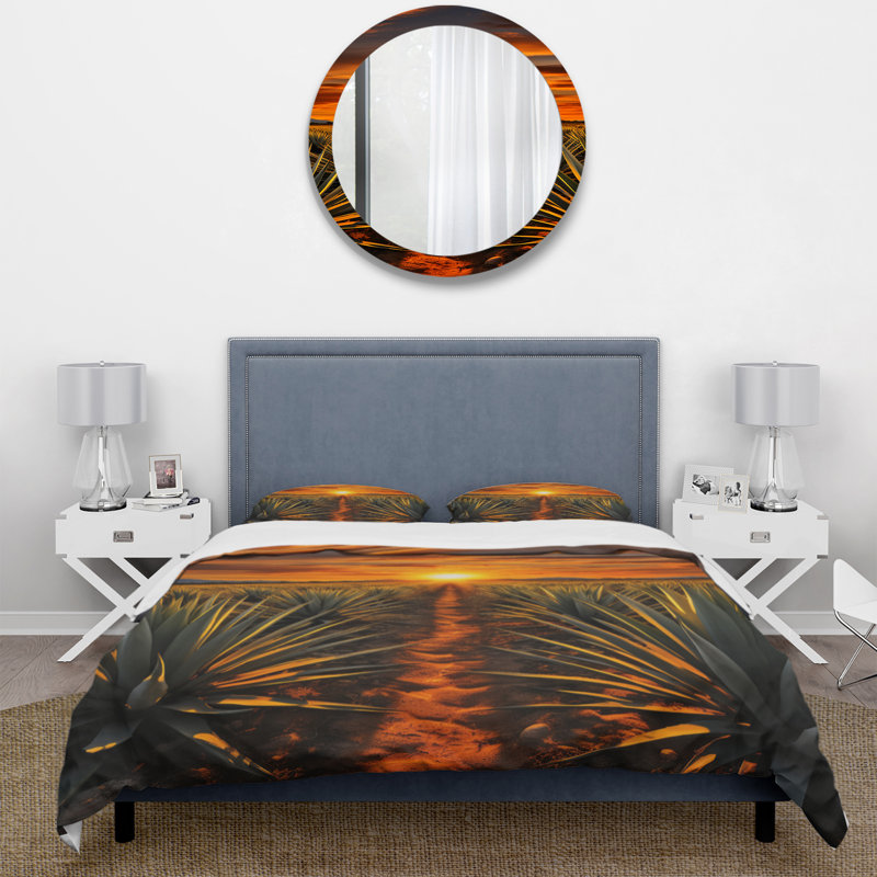 Ensemble de housse de couette en microfibre / polyester orange et vert, Housse de couette pour très grand lit et 2 très