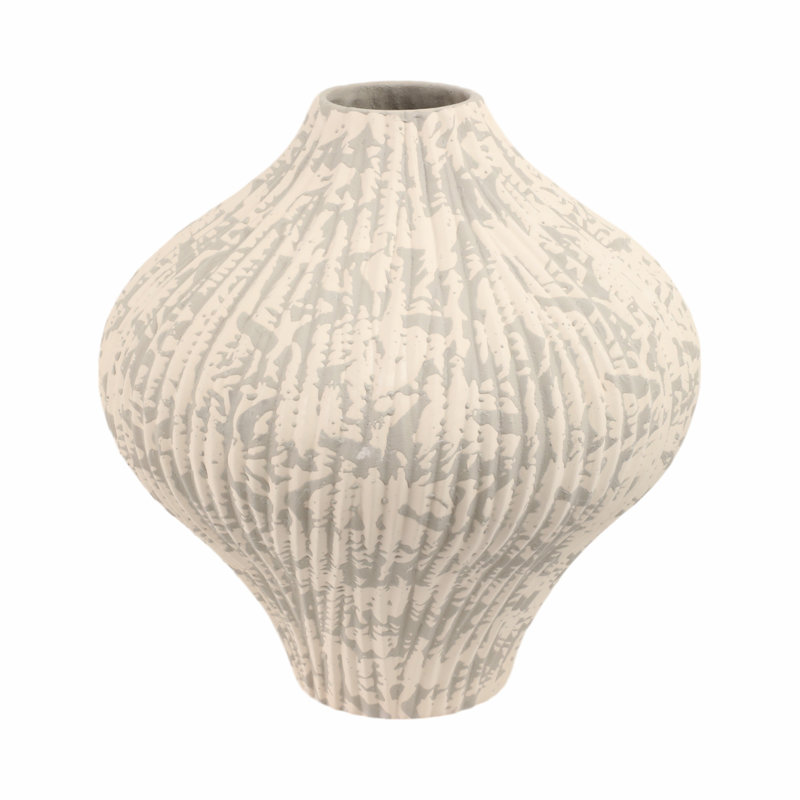 Earthenware Pottery Vase with Textured Design Modern Accent for Home Decor, 14" H x 14" W x 14" D