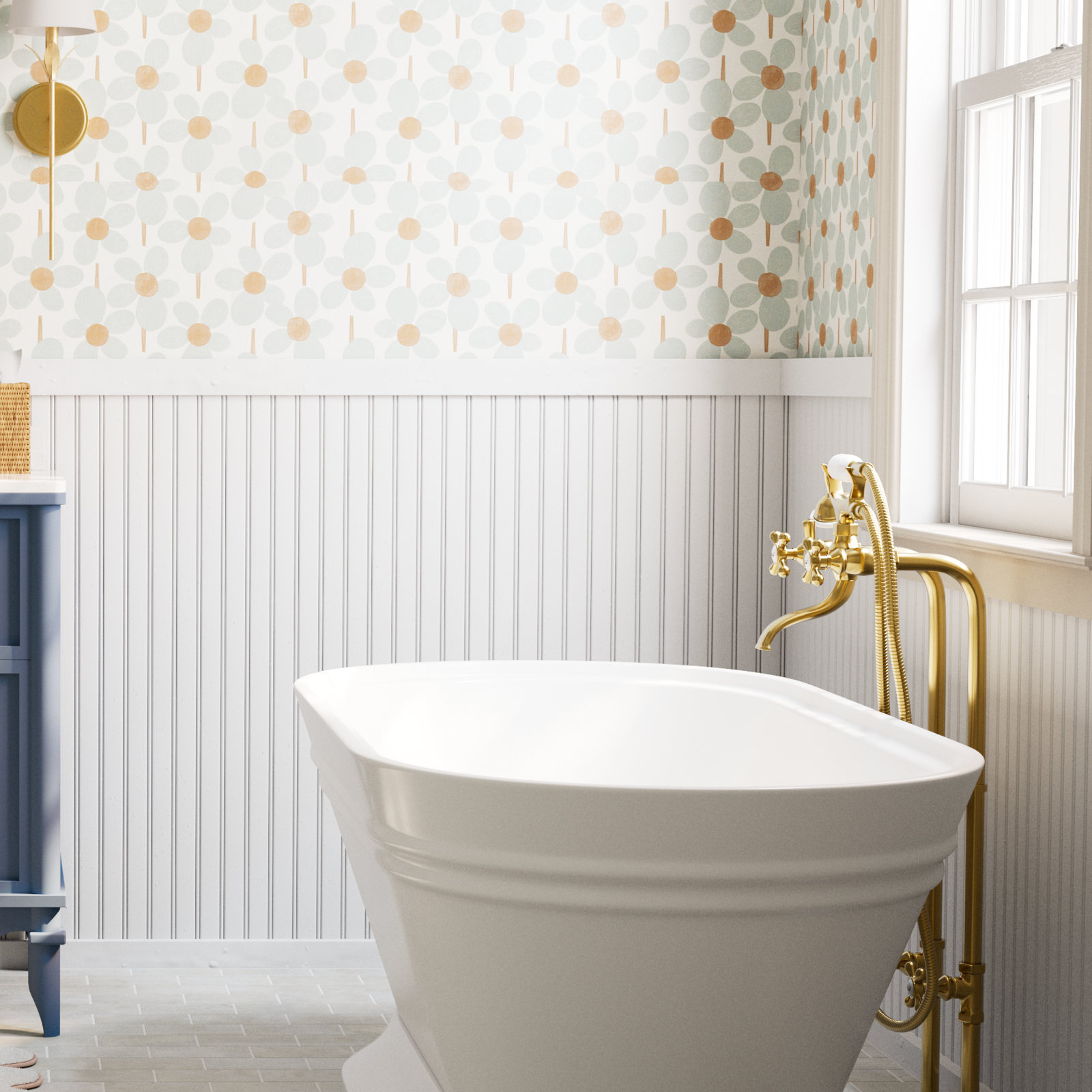 Kingston Freestanding Tub Faucet with Supply Line, Satin Brass