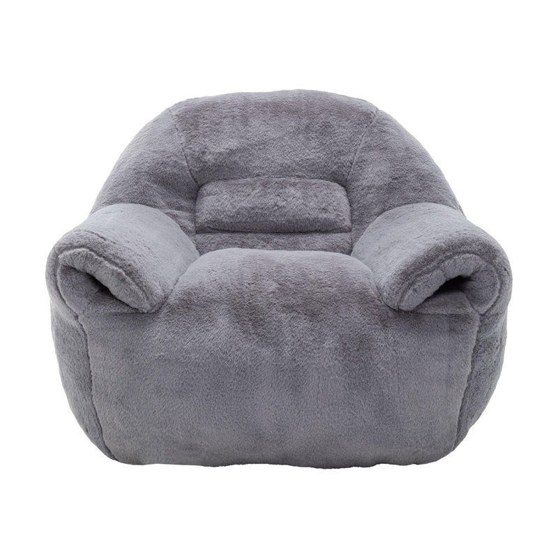 Fauteuil à billes avec support pour le dos Comfy Lazy, Fausse fourrure grise foncée