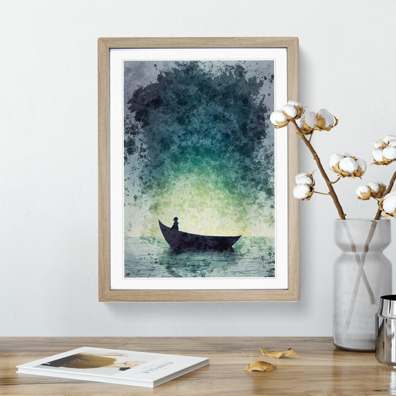 XV1022-491X Alone In A Boat - Print, 36cm H x 27cm W, Oak Framed Paper, White