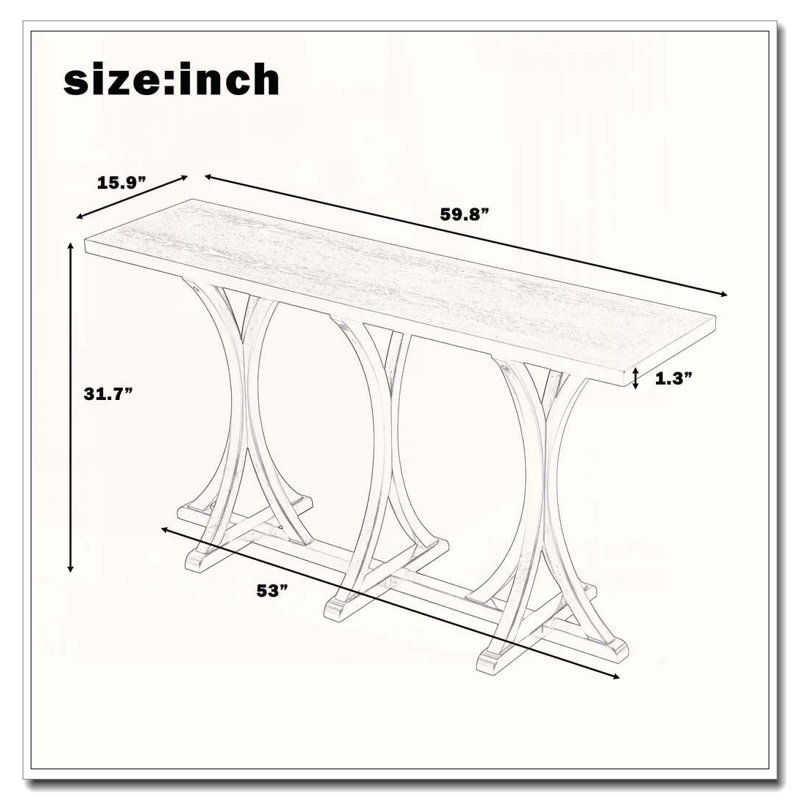 59.8'' Wooden Console Table, Gray