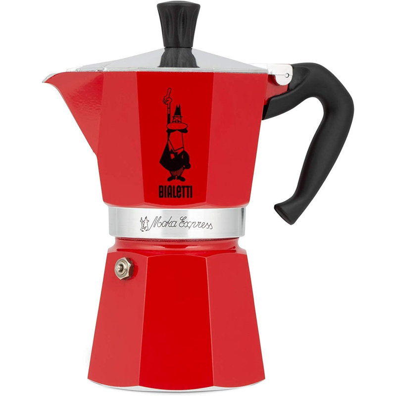 Bialetti Red Aluminum 3 Cup Moka Espresso Maker