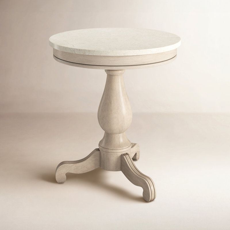 Danielle Marble 24" Pedestal Side Table, Sandalwood Beige