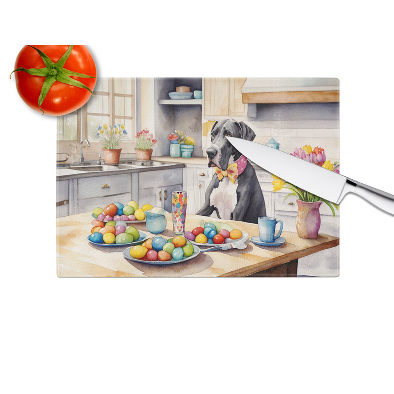 Decorating Easter Great Dane Glass Cutting Board