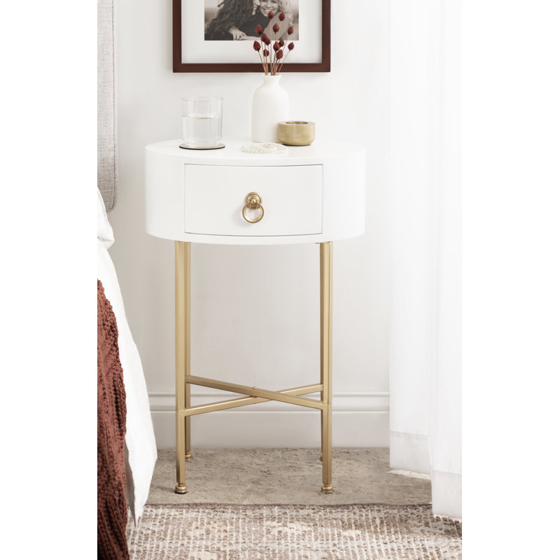 Table de bout avec rangement Leighty, H 24 po x l 16 po x P 11,50 po, Or, Blanc