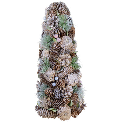 16.5" Glittered Green and Brown Pinecone Berry Christmas Tree