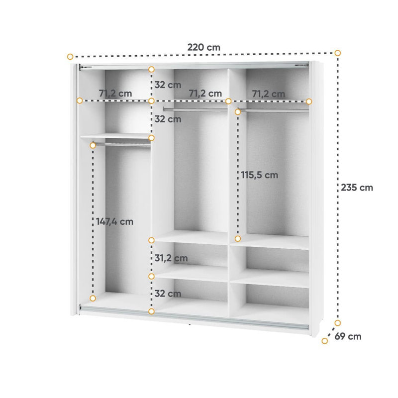 Nely Manufactured Wood Wardrobe, 235cm H x 220 cm W x 71cm D