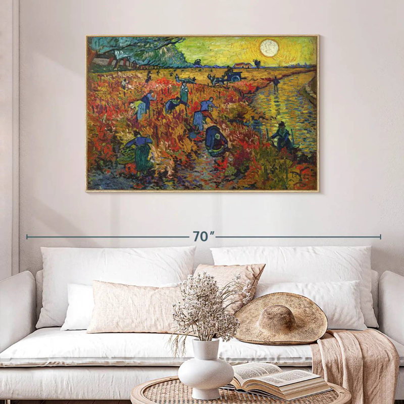 Vignes rouges à Arles, Cadre flottant en bois naturel, 46 po x 31 po