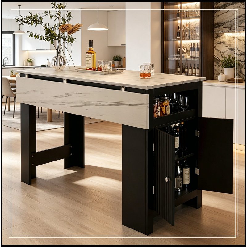 Nichols avec plateau pliable, armoire de rangement à 2 portes et étagères réglables, Black