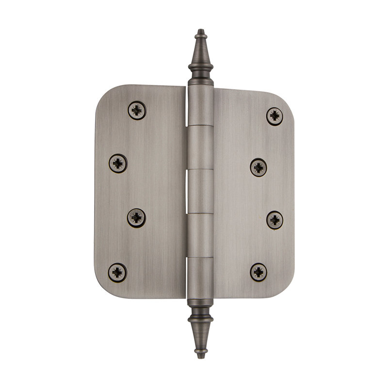 Nostalgic Warehouse 4" x 4" Steeple Tip Residential Hinge with 5/8" Radius Corners, Antique Pewter