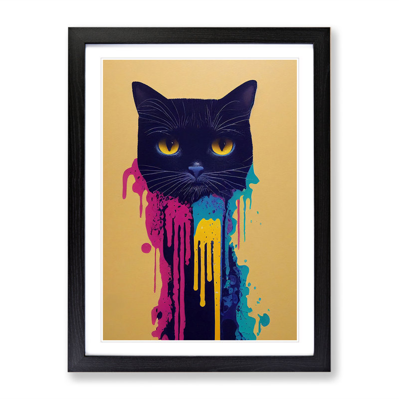 Cat Drips No.3 - Framed Print, Black, 46cm H x 34cm W x 2cm D