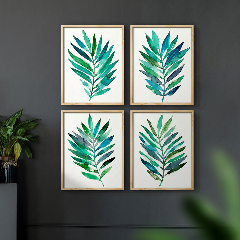 Palm Frond Flow I, impression encadrée - ensemble de 4, Naturel, H 44 po x l 14 po