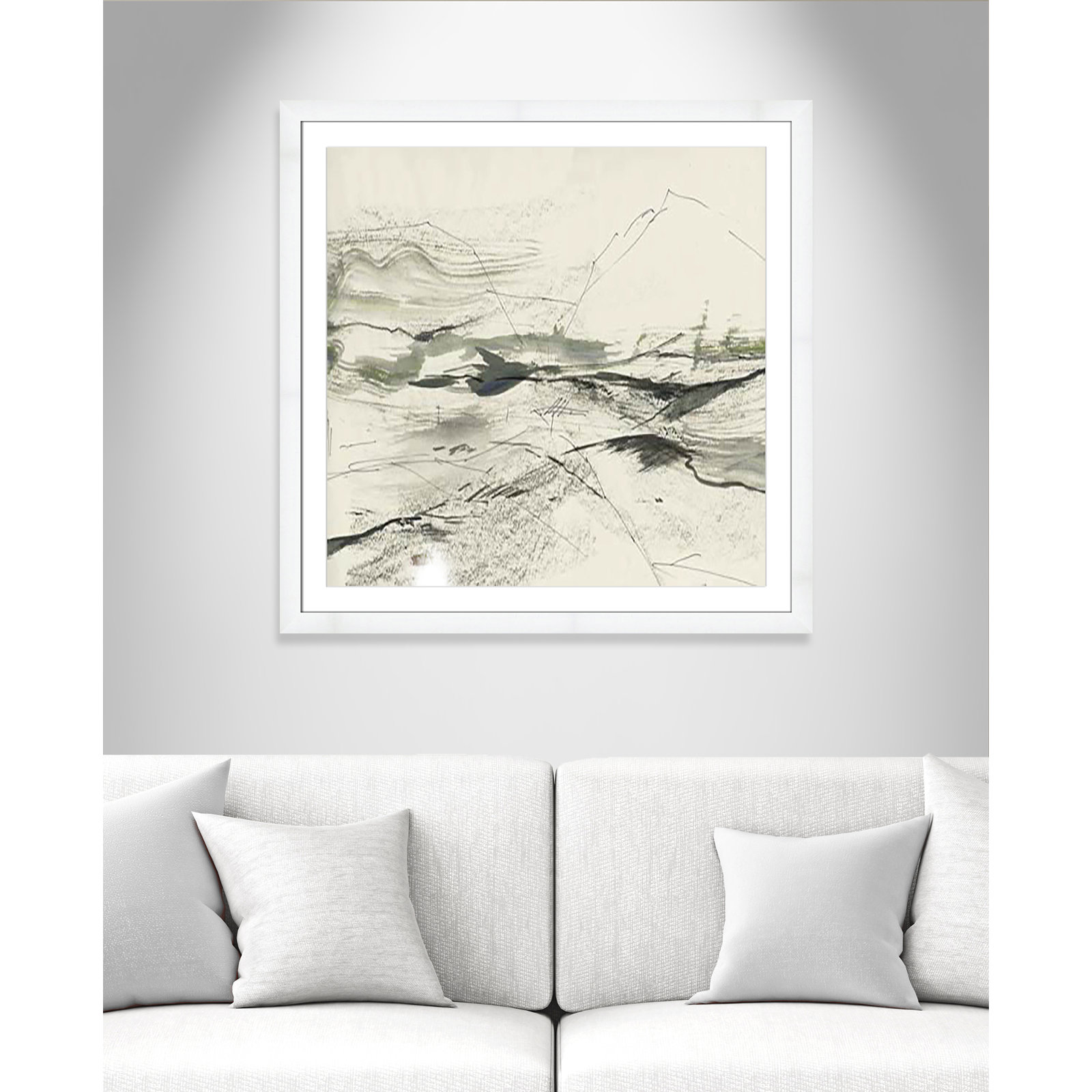 Green Sketches Print, 37.5" H x 37.5" W x 2" D, White Cube Framed