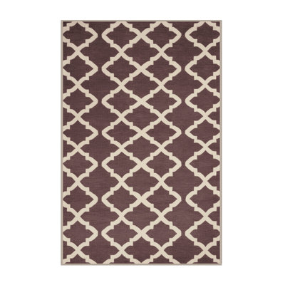 Machine Washable Trellis Brown Area Rug
