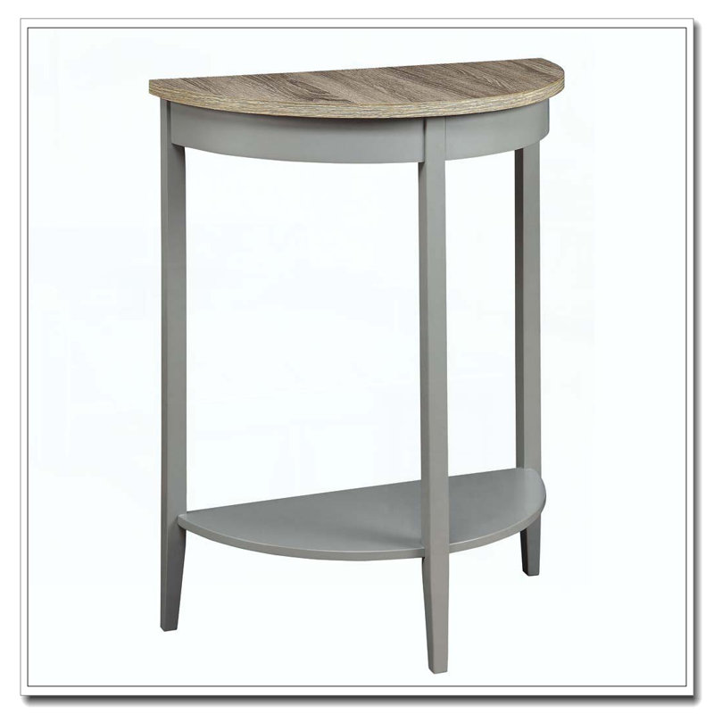 Console en chêne gris et demi-lune grise avec tablette inférieure