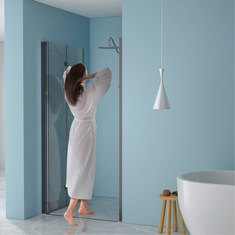 30"W x 72"H Fold Frameless Shower Door with Tempered Glass, 1/4 inch (6 mm), Matte Black, Matte Black