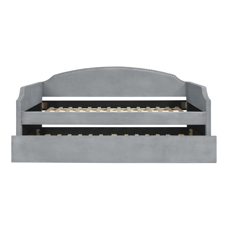 Yamna Upholstered Daybed with Trundle, Light Grey