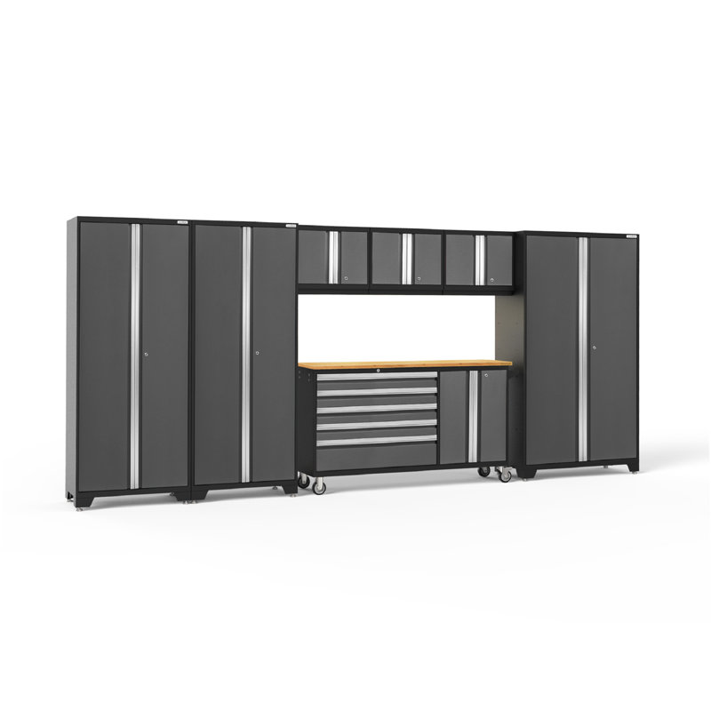 Bold Series 7 Piece Complete Garage Storage System, Bamboo, Gray, No