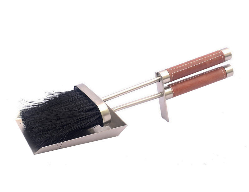 Leather Handled Tidy Set Pewter 35cm