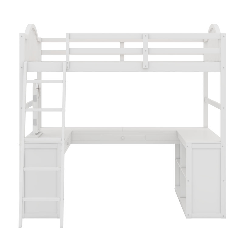 Lit mezzanine avec bureau en U, Blanc