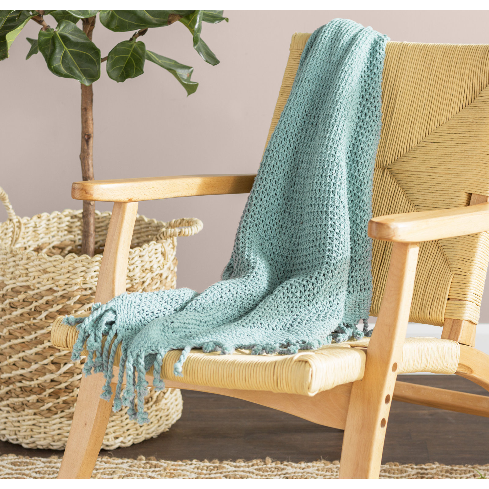 Duien Cotton Hand Woven Throw Blanket, Teal